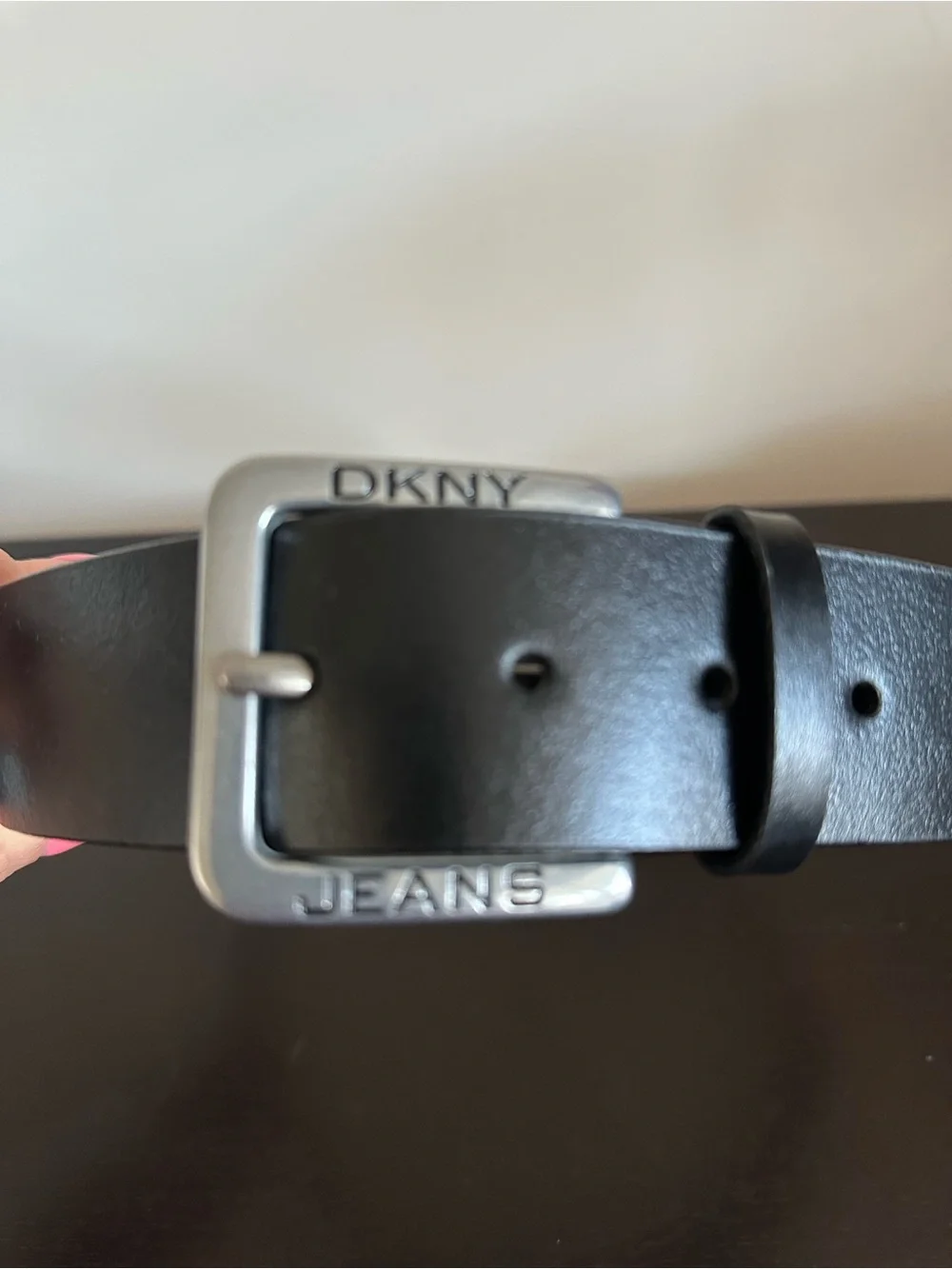 DKNY Black Genuine Leather Belt Silver Buckle